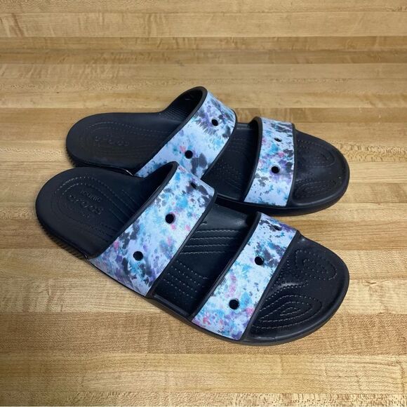 Crocs Tie Dye Graphic Slide Sandals 207283 Slip On Mens 10 Womens 12 Worn Once - Picture 1 of 5